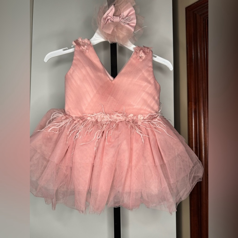Handmade Pink Tulle Dress with Floral Accents